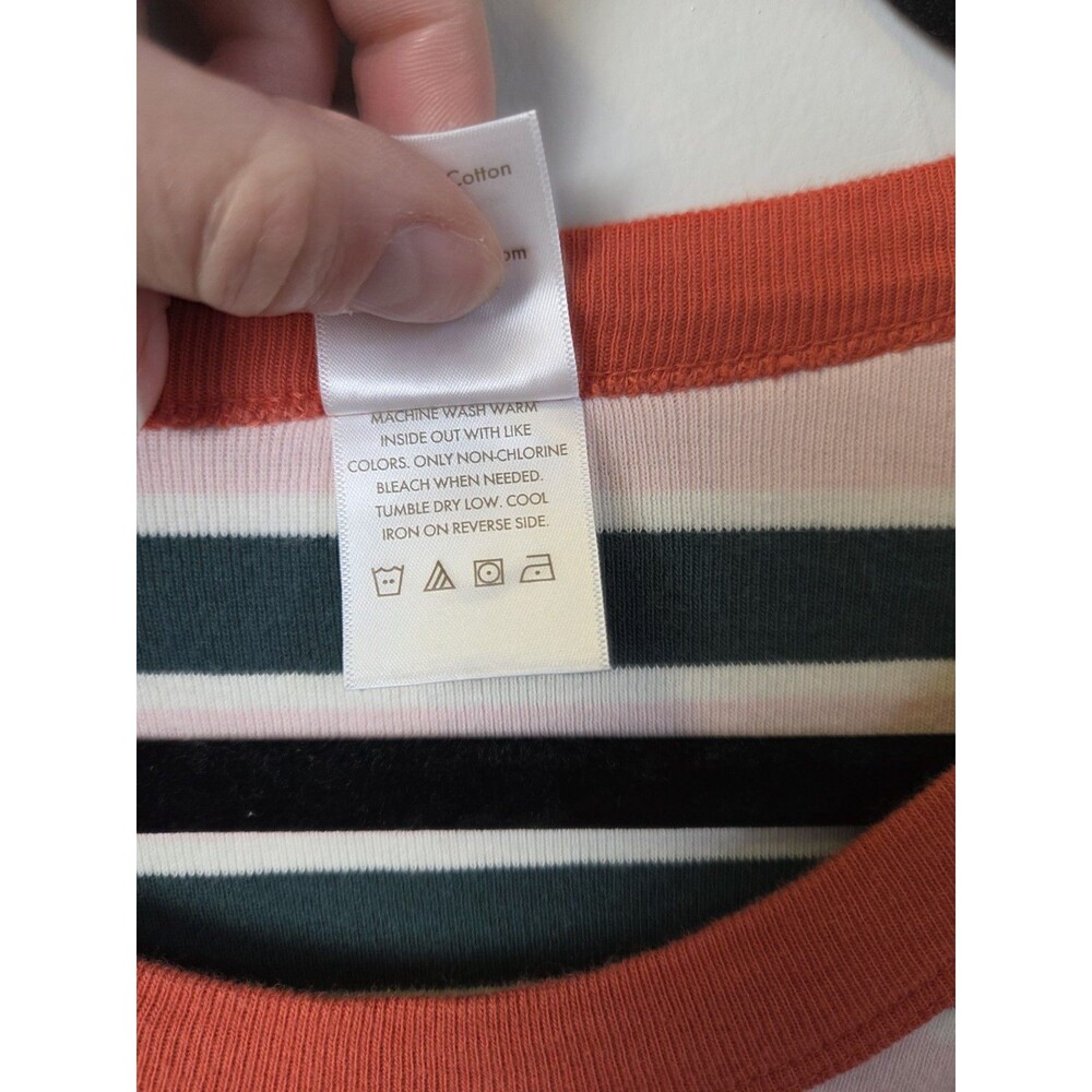Hanna Andersson Women's XS Striped Knit Long Sleeve Crew Neck Tee Pink Green - Picture 6 of 8